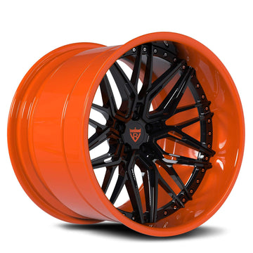 Deep Dish Design of RV-T081 Orange Wheels, RVRN Custom Forged 3-Piece Rims Series